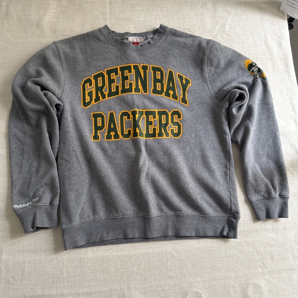 Mitchell Ness Sweatshirt Adults L Gray Throwback Fleece Greenbay Packers - Picture 14 of 15